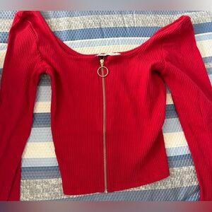 Red Hollister Ribbed Zip-Up Long Sleeve